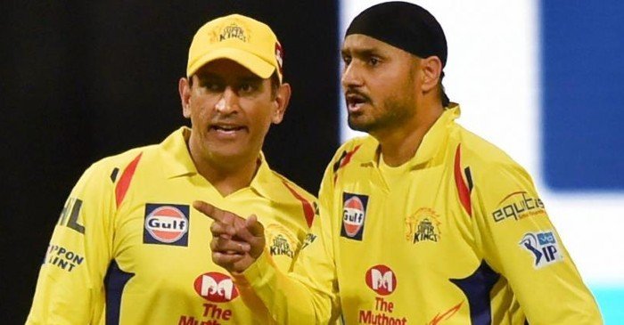 Chennai Super Kings MS Dhoni and Harbhajan Singh in action.