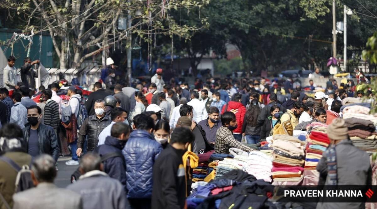 A crowded market in New Delhi.