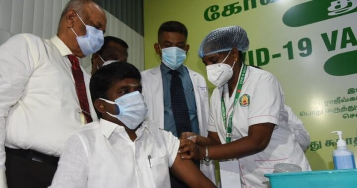 Health minister Vijaybaskar took Covid-19 vaccination at RGGH, in Chennai.