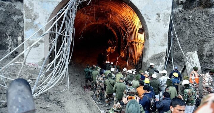 An officer said it is estimated that around 34 people are trapped in the ''head race tunnel''
