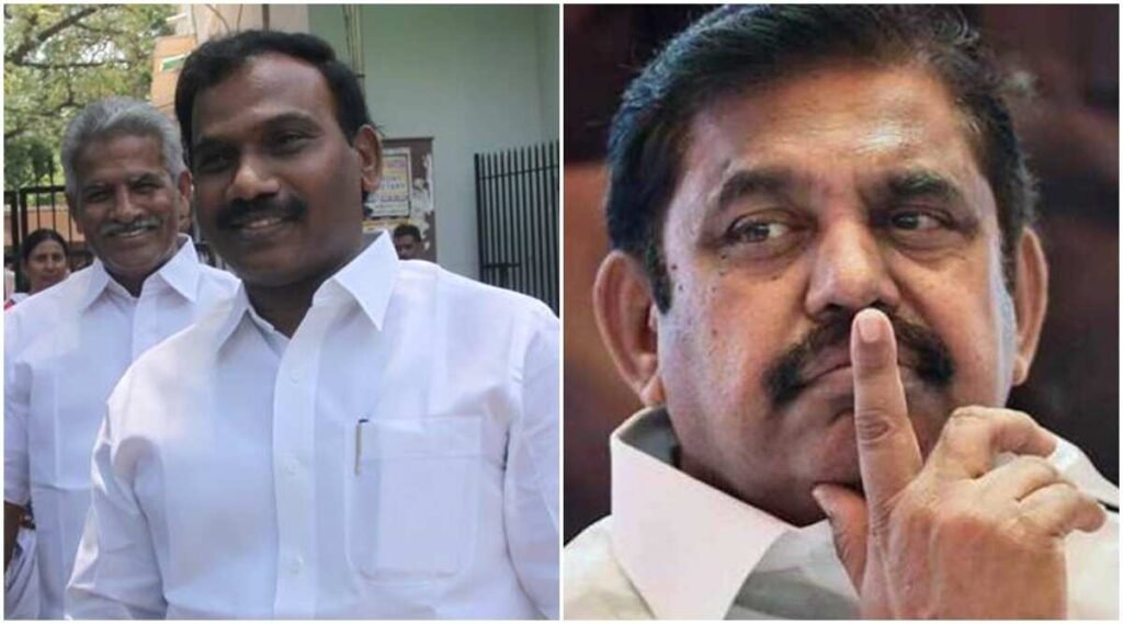 DMK leader A Raja (left) had made the statements against Tamil Nadu Chief Minister Edappadi K Palaniswami while campaigning in Chepauk-Thiruvallikeni.
