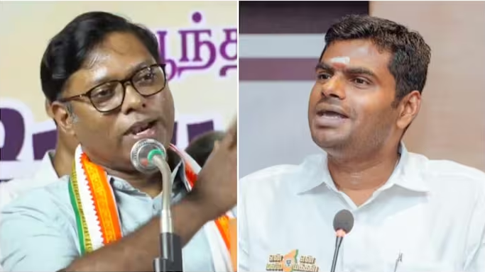 Congress leader Sasikanth Senthil (left) and Tamil Nadu BJP chief K Annamalai (right).